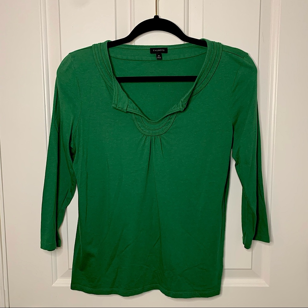 Talbots | 3/4 Sleeve Top Green V-neck, Size M